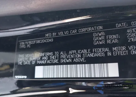 2012 Volvo S60 T5 from USA, damaged, VIN YV1622FS8C2043349